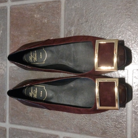 Roger Vivier burgundy patent cap toe suede buckle logo ballet flats size 36 - Picture 10 of 15
